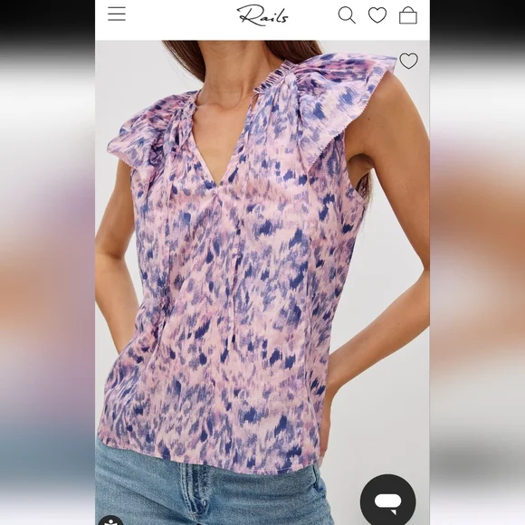 Rails Karysa Pink Ikat Flutter Sleeve Cotton Top Blouse V‑Neck Boho - Picture 3 of 10